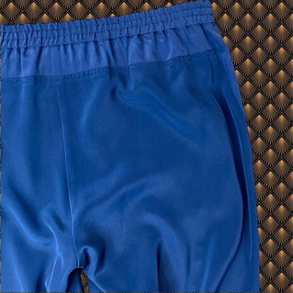 Vince Navy Blue 100% Silk Drawstring Waist Tapered Slim Leg Tuxedo Stripe Pants - Picture 14 of 16